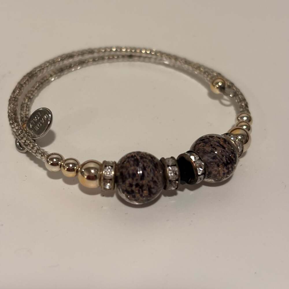 Murano Glass Wrap Bracelet with Speckled Beads and Rhinestone Accents
